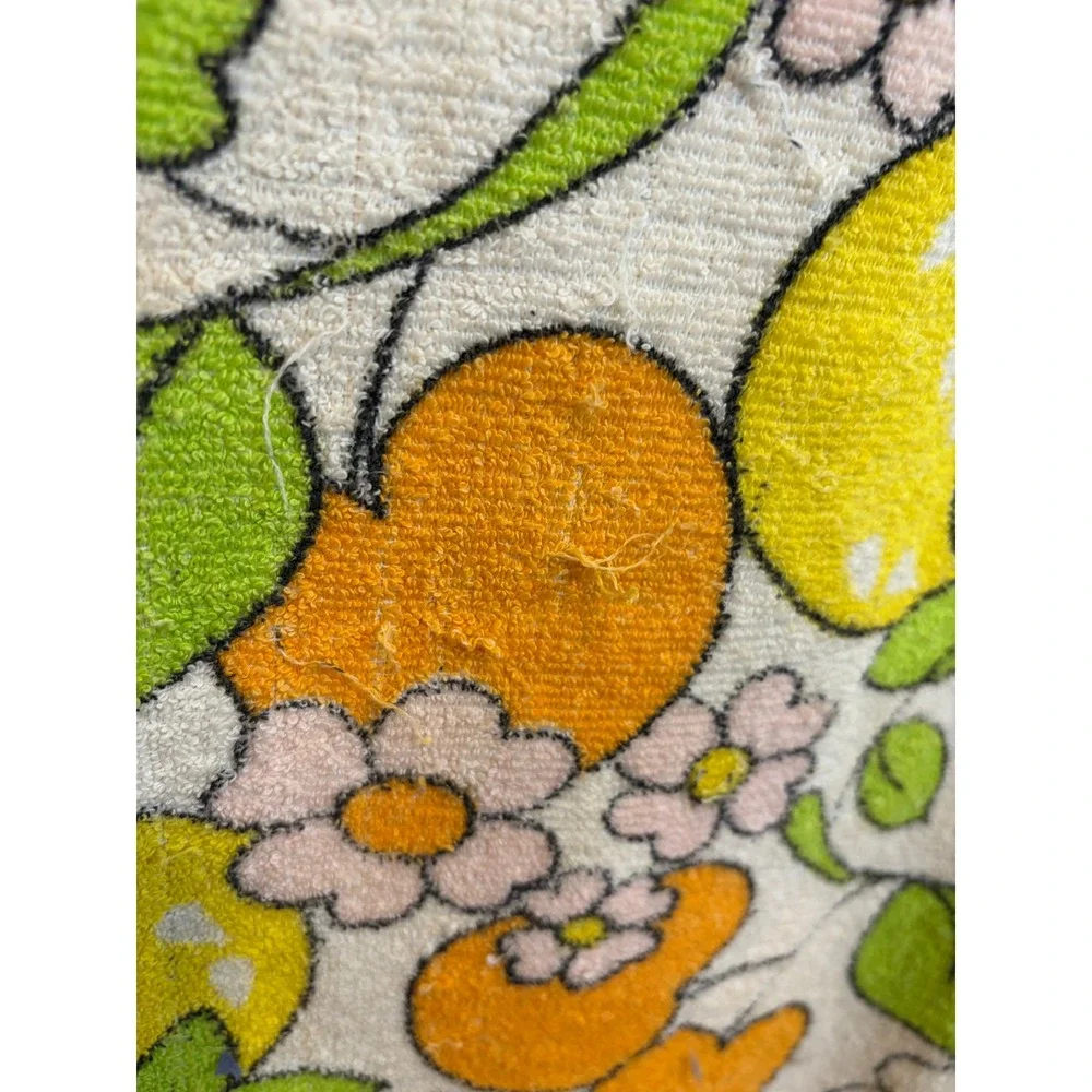 Vintage Citrus Floral Fruit Print Terry Cloth Towel Sheet Colorful Retro 120x100